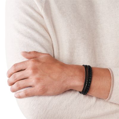 Multi-Strand Black Leather Bracelet