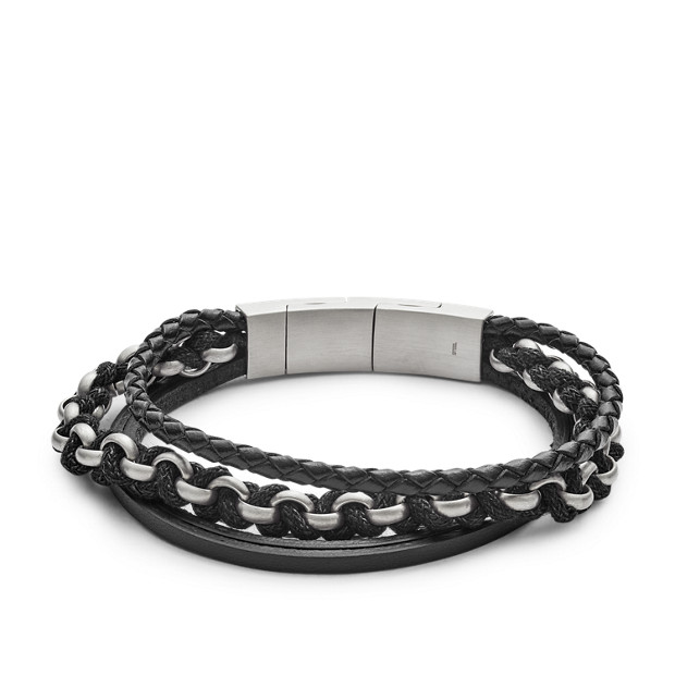 Fossil Unisex Bracelet Multi-Rangs En Cuir Noir - One size