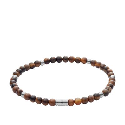 Tiger's Eye and Brown Leather Bracelet - JF03118040 - Fossil