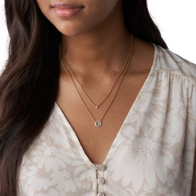 Double Grey Mother-of-Pearl Disc Pendant Necklace