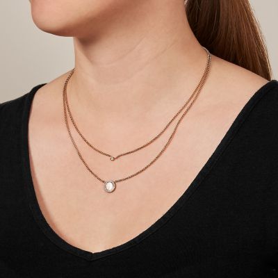 Double Grey Mother-of-Pearl Disc Pendant Necklace