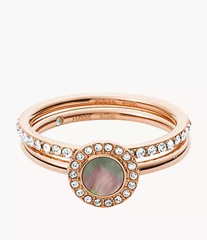 Damen Ring Duo Gray Mother-of-Pearl and Rose Gold-Tone Steel Rings