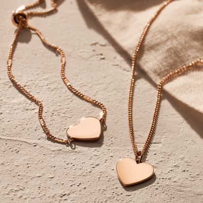 Collana Drew in acciaio color oro rosa con cuore - JF03021791 - Fossil