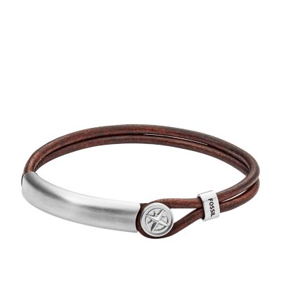 Herren Armband Compass Stainless Steel And Leather Bracelet Jf Fossil