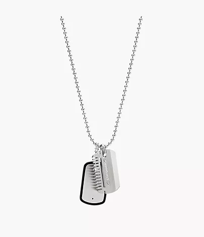 Womens Mens Jewellery Mens Necklaces Fossil Chevron Stainless Steel Dog Tag Necklace in Silver Metallic 