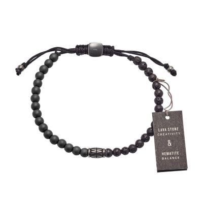 Bracelet Perles de Lave pour Homme en Bois, Hématite et Pierre Fossil