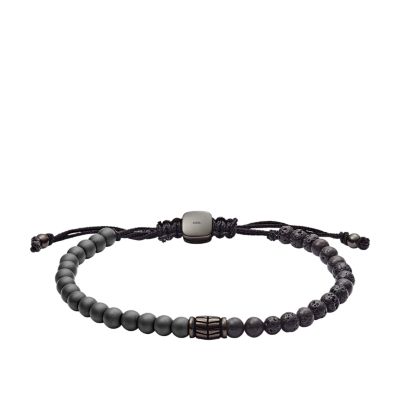 Bracelet Perles de Lave pour Homme en Bois, Hématite et Pierre Fossil