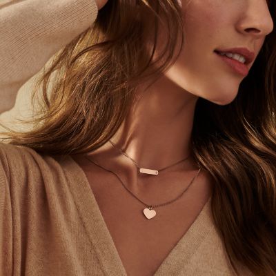 Drew Heart Rose Gold-Tone Stainless Steel Necklace - JF03081791 - Fossil