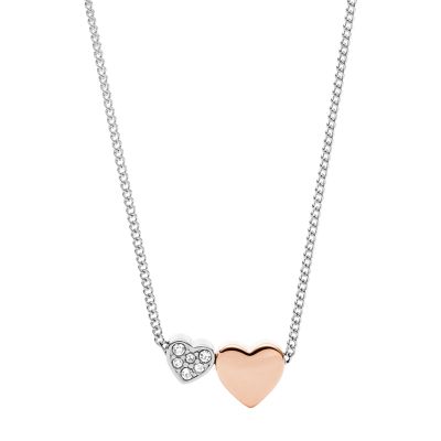 

Fossil Femmes Collier cœurs duo Sutton en acier inoxydable bicolore