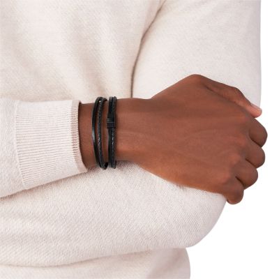 Bracelet multi-rangs en cuir noir