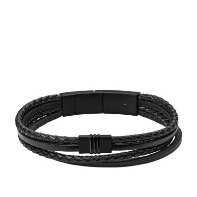 Bracelet multi-rangs en cuir noir