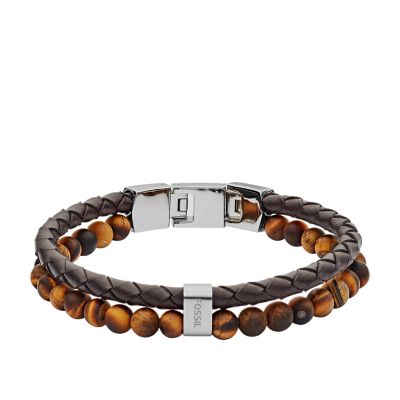 Tiger\'s Eye and Fossil JF03118040 Bracelet Brown - - Leather