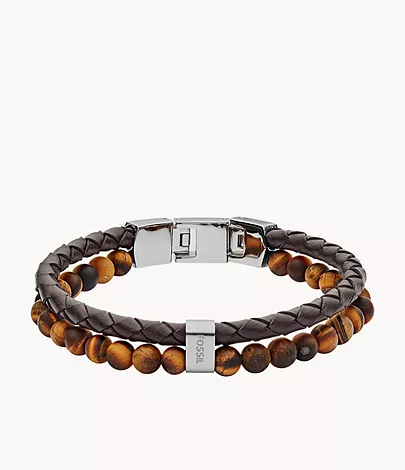 Bracelet &oelig;il-de-tigre en cuir marron