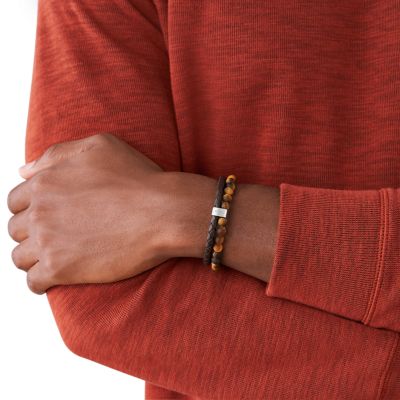 Tiger's Eye and Brown Leather Bracelet - JF03118040 - Fossil