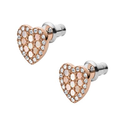 Fossil rose gold 2025 heart earrings