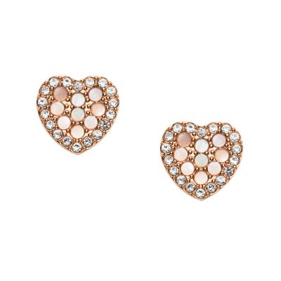 Mosaic Heart Rose Gold-Tone Stainless Steel Earrings - Fossil