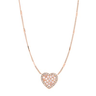 Mosaic Heart Rose Gold-Tone Stainless Steel Necklace