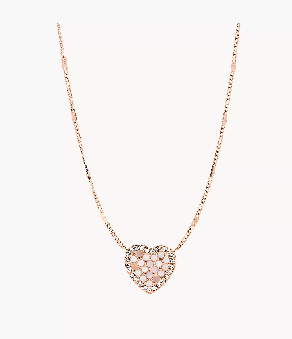 Image of Mosaic Heart Rose Gold-Tone Stainless Steel Necklace