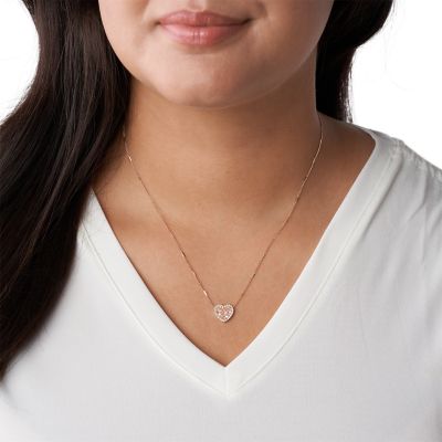 Mosaic Heart Rose Gold-Tone Stainless Steel Necklace