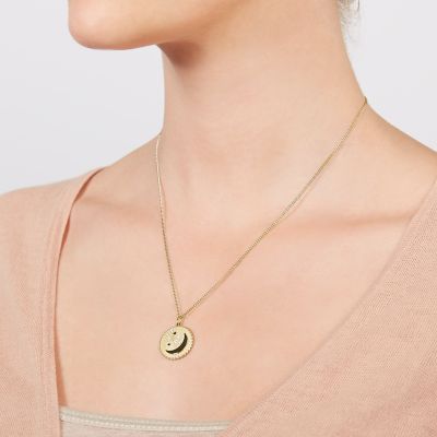 Moon Star ペンダントゴールドトーンステンレススチールネックレス Jf Fossil