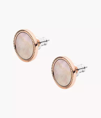 Coin Edge Mother Of Pearl and Rose Gold-Tone Steel Studs 