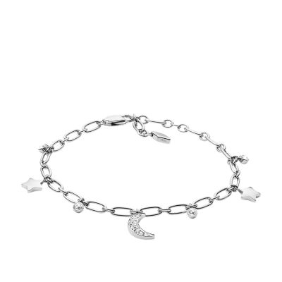 Moon and Stars Silver-Tone Steel Charm Bracelet - JF03289040 - Fossil