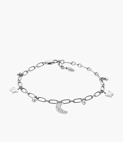 Moon and Stars Silver-Tone Steel Charm Bracelet - JF03289040 - Fossil
