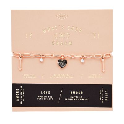 Heart Rose Gold Tone Steel Charm Bracelet Jf Fossil