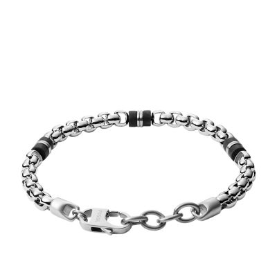 Black Marble and Silver Tone Steel Beaded Bracelet JF03313040