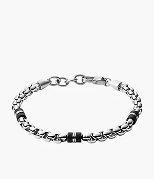 Black Marble and Silver-Tone Steel Beaded Bracelet