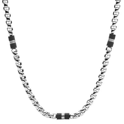 Black Marble And Stainless Steel Beaded Necklace Jewelry JF03314040