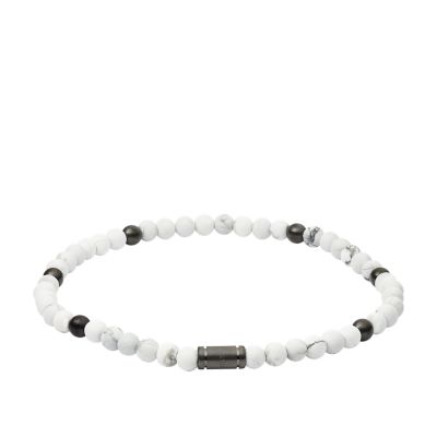 Bracciale In Howlite E Acciaio Color Canna Di Fucile