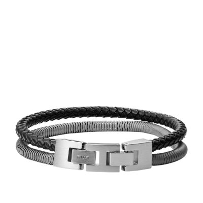 Bracciale A Doppio Filo In Acciaio Color Canna Di Fucile E Pelle