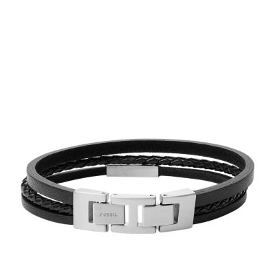 Multi-bracelet, thin black synthetic leather strip, colourful laces