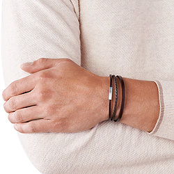Multi-Strand Silver-Tone Steel and Brown Leather Bracelet
