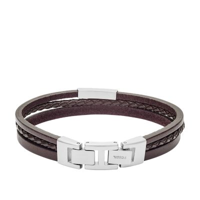 Brown Multi-Strand Braided Leather Bracelet - JF02934040 - Fossil