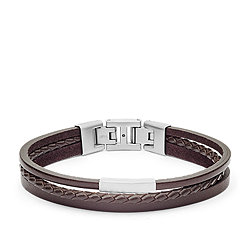 Multi-Strand Silver-Tone Steel and Brown Leather Bracelet