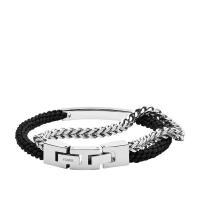 Nylon Thread With Silver Double Hoop Indah Bracelet (Black)