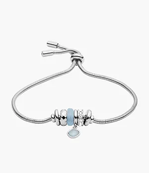 Val Vintage Rondelles Light Blue Stainless Steel Chain Bracelet