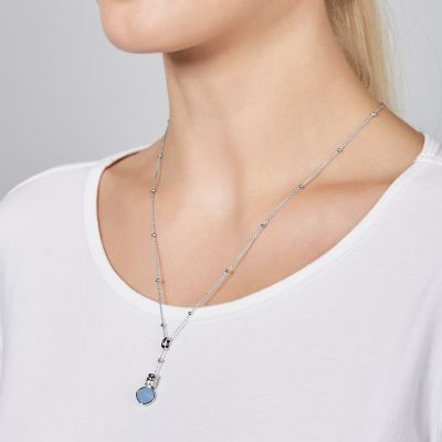 Vintage Rondelles Light Blue Stainless Steel Pendant Necklace
