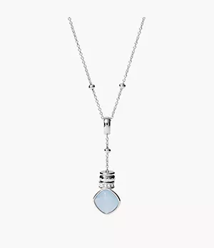 Vintage Rondelles Light Blue Stainless Steel Pendant Necklace