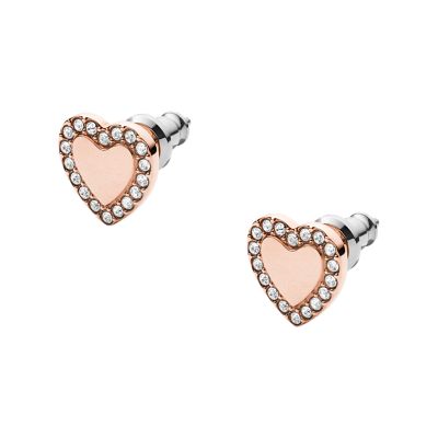 Fossil rose gold heart on sale earrings