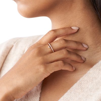 Sutton Hearts To You Rose Gold-Tone Stainless Steel Band Ring