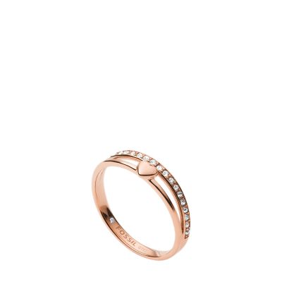 - JF03460791006 You Fossil To Hearts Rose Stainless Ring Steel Gold-Tone Band -