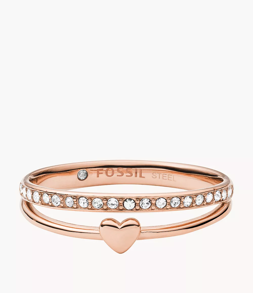 Fossil Women's Hearts To You Rose Gold-Tone Stainless Steel Band Ring - Rose Gold-Tone -8