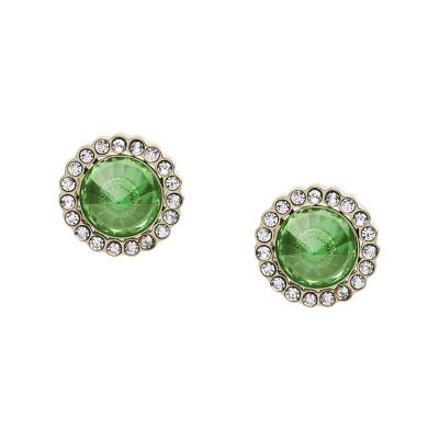 Power Of Crystals Green Stainless Steel Stud Earrings