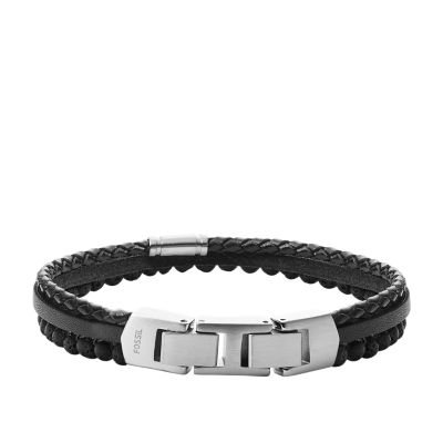 Caravan Black Lava Stainless Steel Chain Bracelet - JF03687040 - Fossil