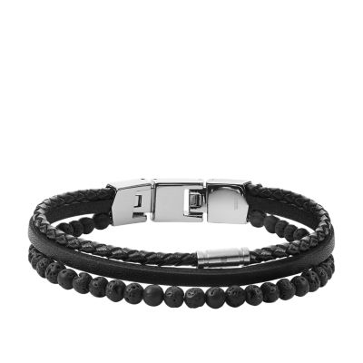 Caravan Black Lava Stainless Steel Chain Bracelet - JF03687040 - Fossil