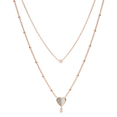 Collana multifilo Sadie in acciaio color oro rosa con cuore piegato -  JF03648791 - Fossil