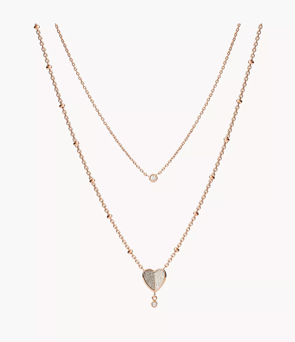Image of Flutter Hearts Rose Gold-Tone Stainless Steel Multi-Strand Necklace